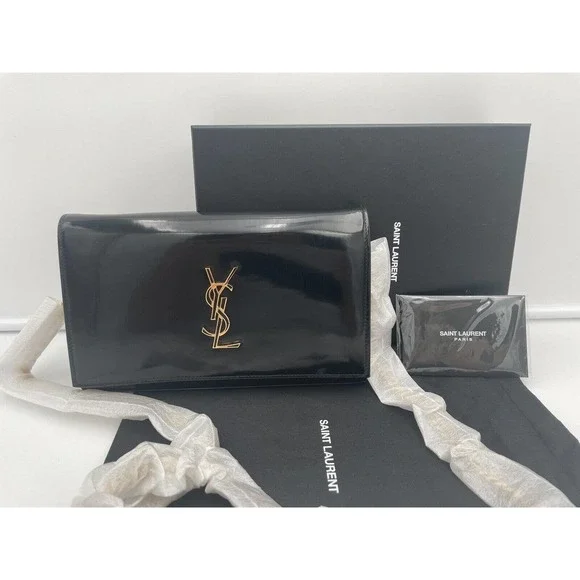 NEW SAINT LAURENT PATENT LEATHER GOLD CHAIN WALLET BAG PURSE BOX! - Picture 4 of 16